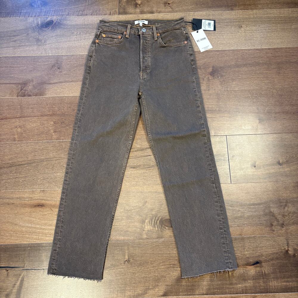 RE/DONE Originals 70s Ultra High Rise Stove Pipe Jeans size 26 Washed Chocolate